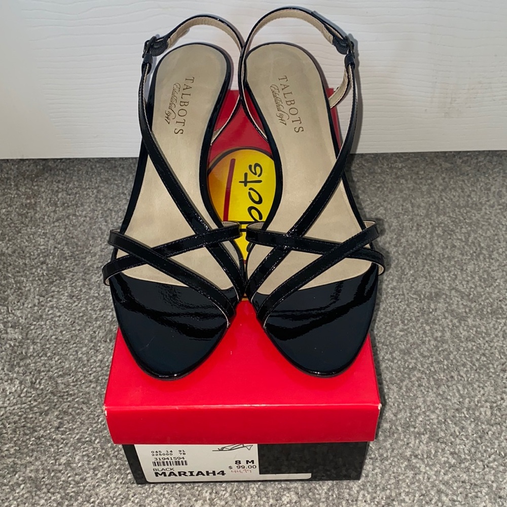NWT Talbots black patent sling backs